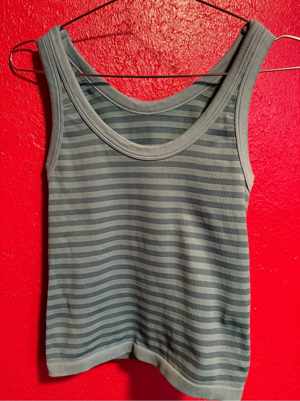 217. Preloved Nikibiki green Striped Ribbed Tank Top